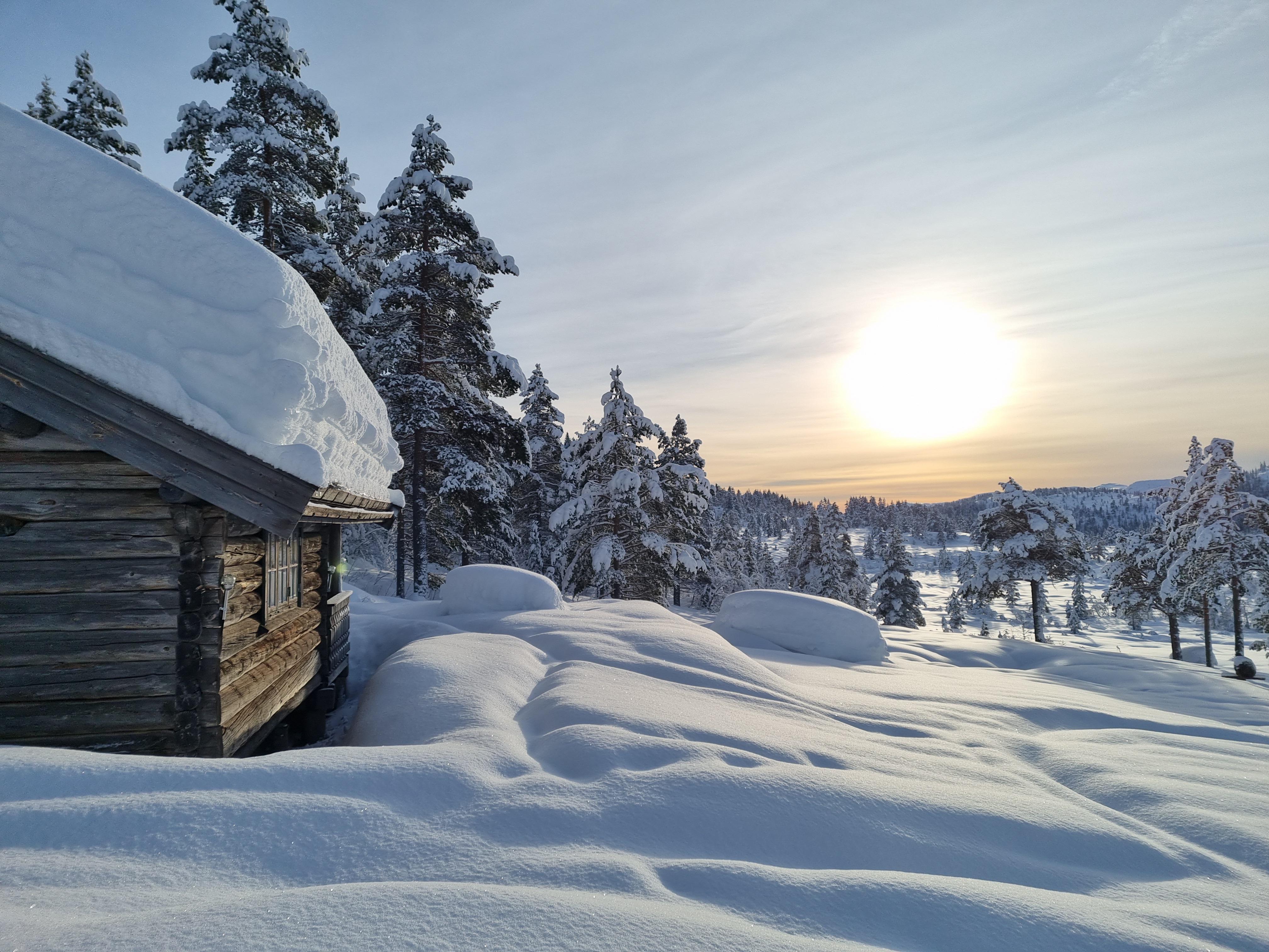 hytte i vinterlandskap